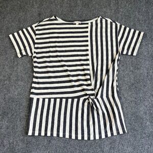 Gap Womens Small Gray White Striped Knot Front Short Sleeve Boat Neck Top 3798